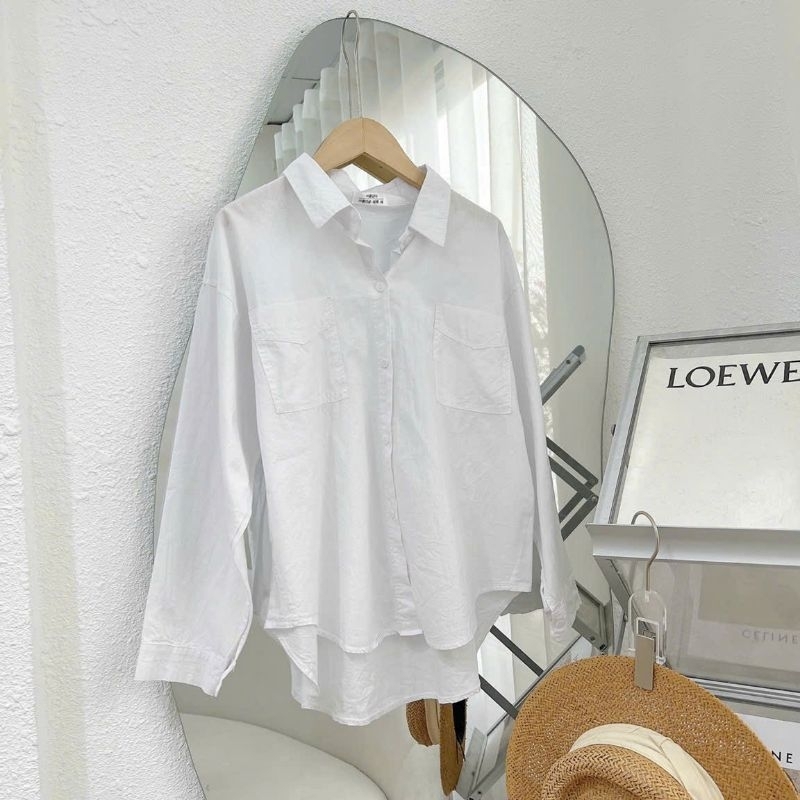 Áo sơmi thô mỏng có cổ tay dài nữ, chất liệu mặc thoáng mát dáng thụng. | BigBuy360 - bigbuy360.vn
