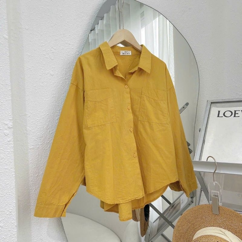 Áo sơmi thô mỏng có cổ tay dài nữ, chất liệu mặc thoáng mát dáng thụng. | BigBuy360 - bigbuy360.vn