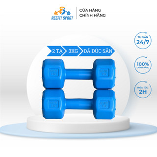 Bộ 2 tạ tay nhựa bát giác Reefit 3kg màu xanh có ruột (gồm 2 tạ 3kg, tổng 6kg)