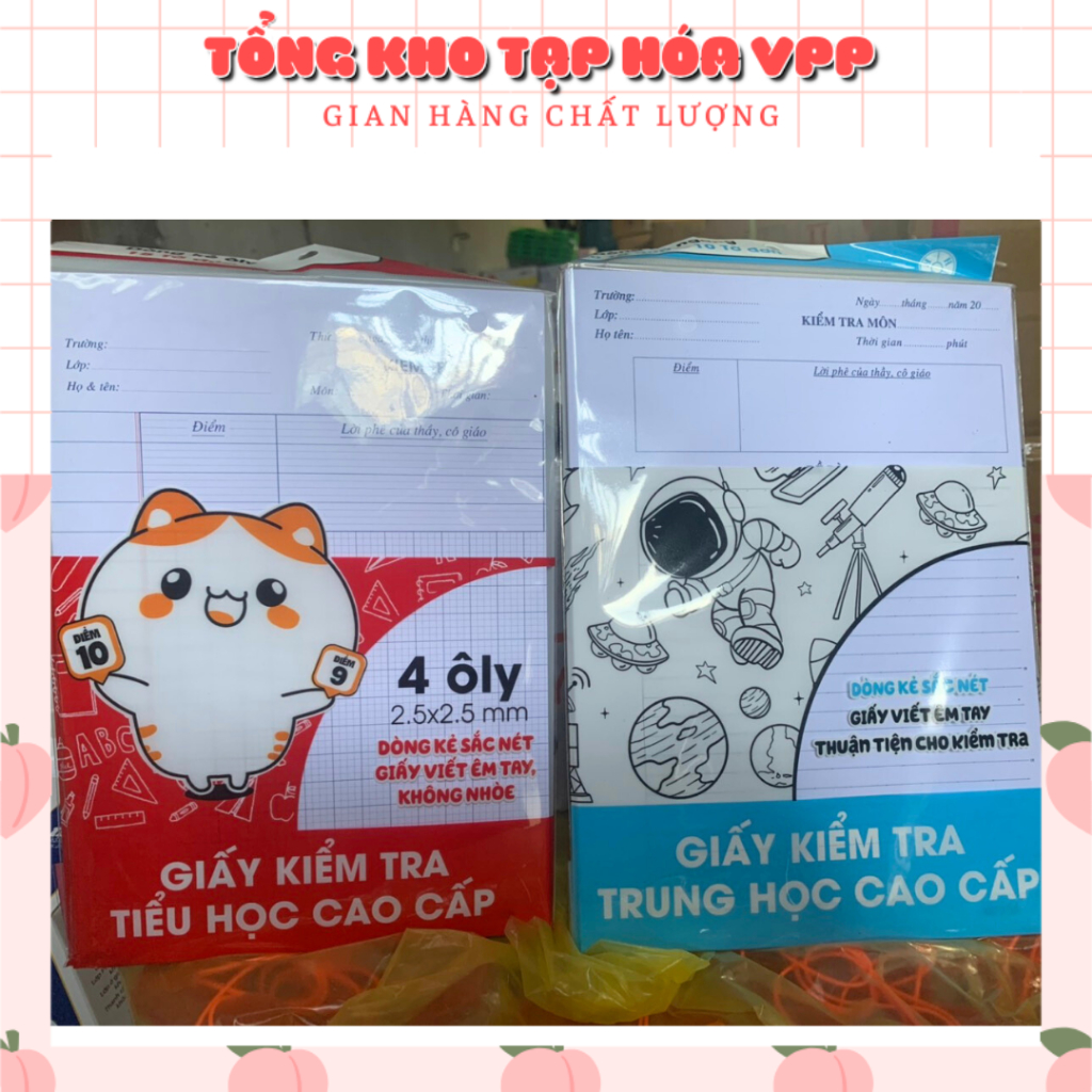 Giấy Kiểm Tra Cấp 1 ( Đỏ), Cấp 2 Xanh Dòng Kẻ Đẹp Rõ Ràng