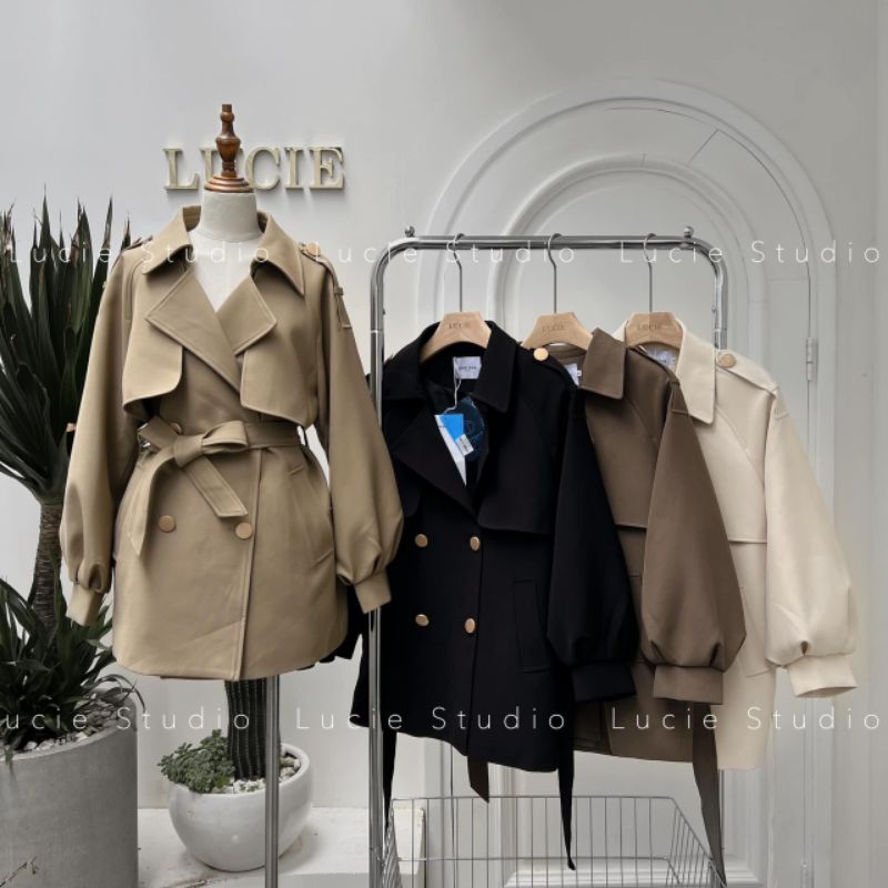 Áo khoác măng-tô 2 lớp khuy đồng kèm dây thắt eo, bigsize 60-93kg