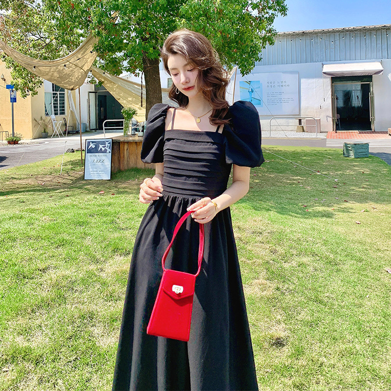 Váy tay bồng chun lưng vintage, Đầm maxi tay bồng chun lưng phong cách tiểu thư Hàn Quốc