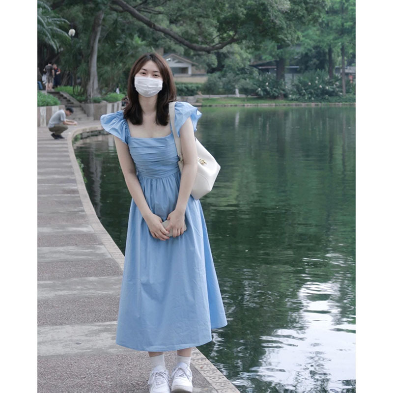 Váy tay bồng chun lưng vintage, Đầm maxi tay bồng chun lưng phong cách tiểu thư Hàn Quốc