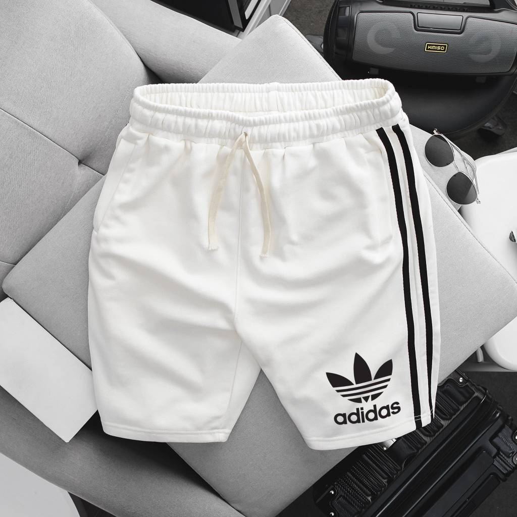 Quần short thun nỉ da cua viền 2 sọc in logo thời trang cỡ đại 140kg