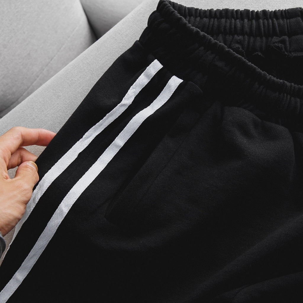 Quần short thun nỉ da cua viền 2 sọc in logo thời trang cỡ đại 140kg