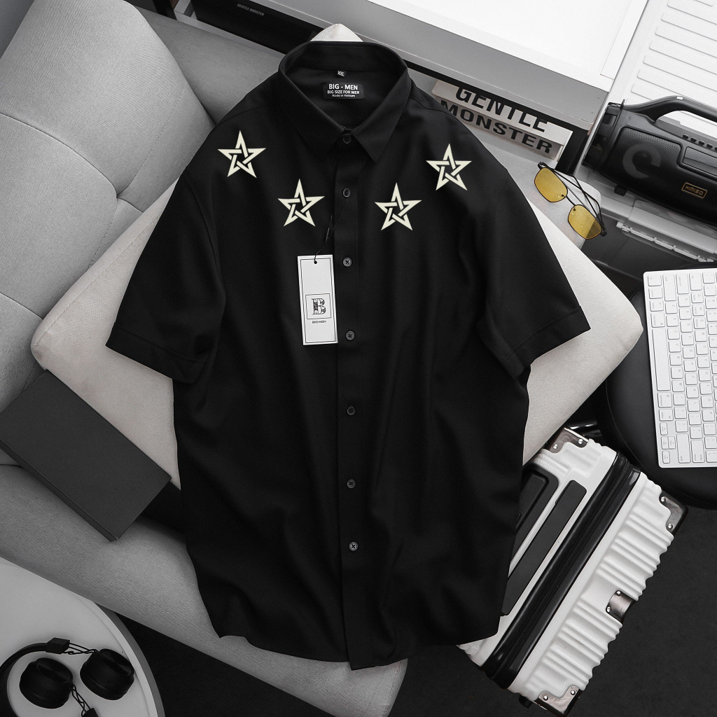 Big size - Áo sơ mi tay dài big size unisex in ngôi sao chất vải mịn mát bigsizemen <140kg