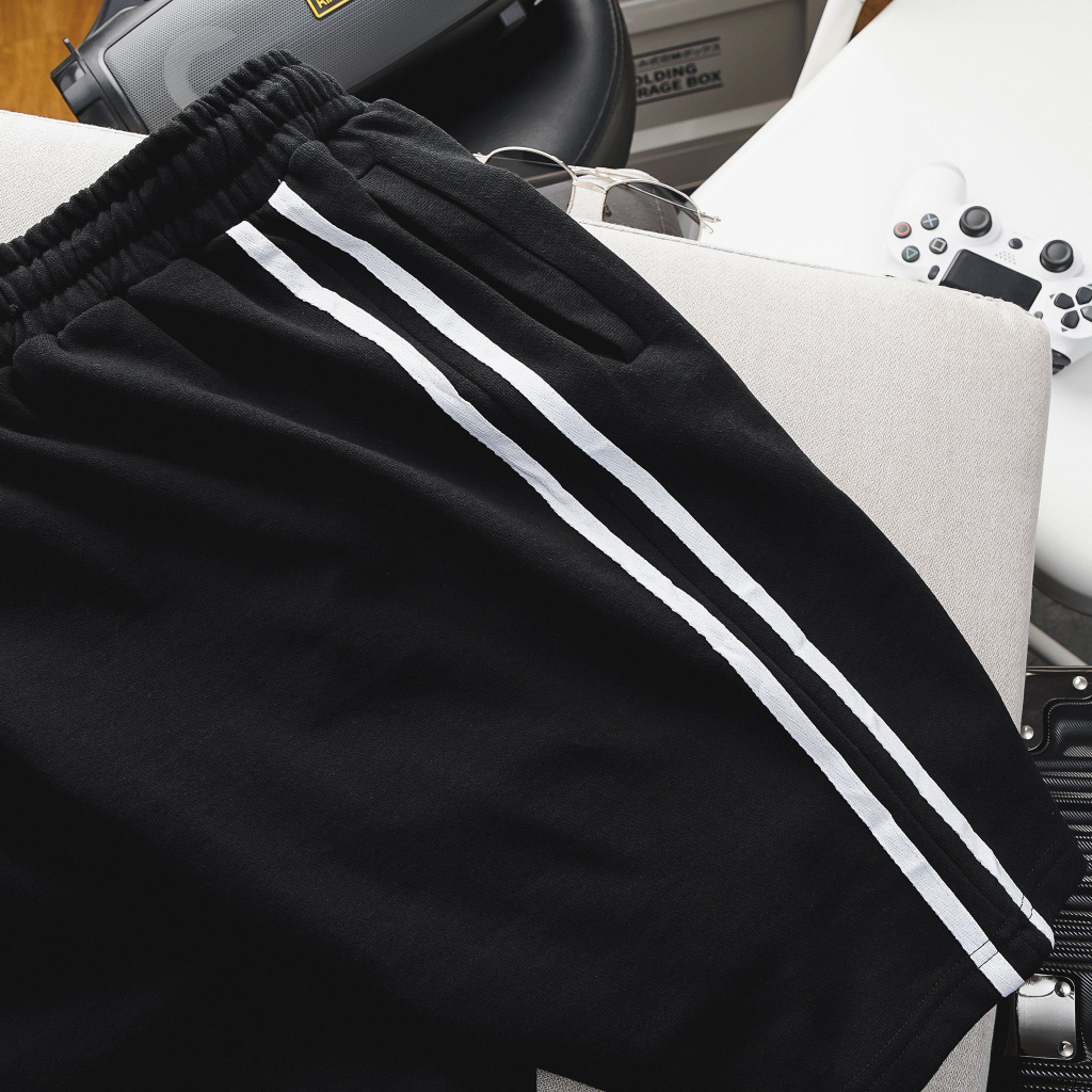 Quần short thun nỉ da cua viền 2 sọc in logo thời trang cỡ đại 140kg