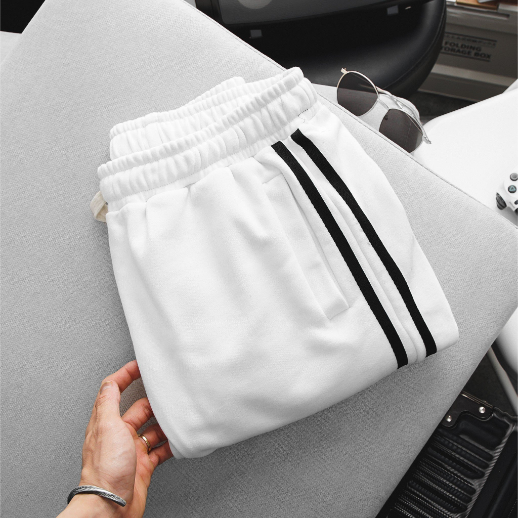 Quần short thun nỉ da cua viền 2 sọc in logo thời trang cỡ đại 140kg