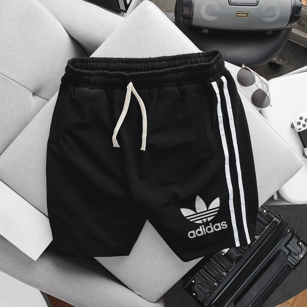 Quần short thun nỉ da cua viền 2 sọc in logo thời trang cỡ đại 140kg