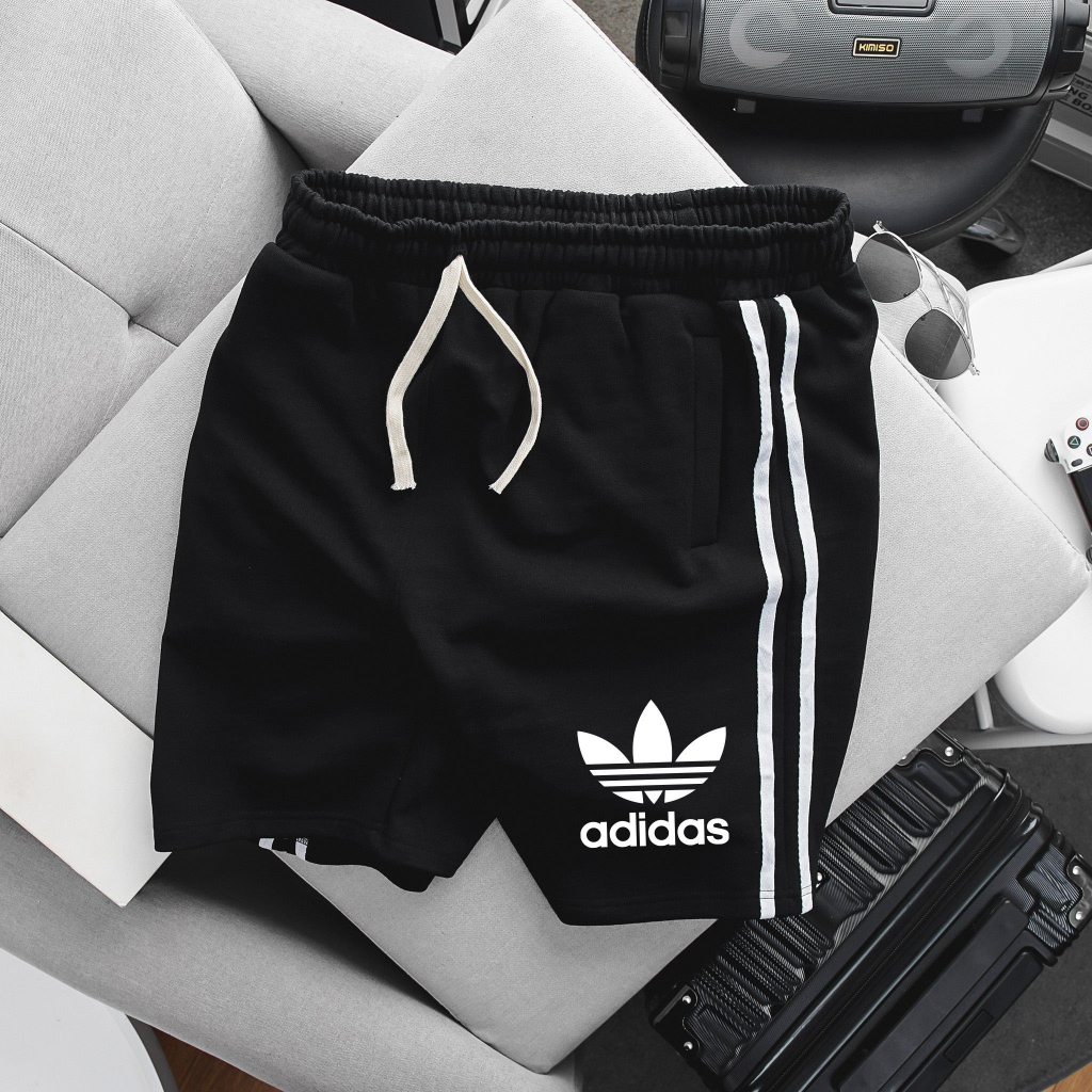 Quần short thun nỉ da cua viền 2 sọc in logo thời trang cỡ đại 140kg