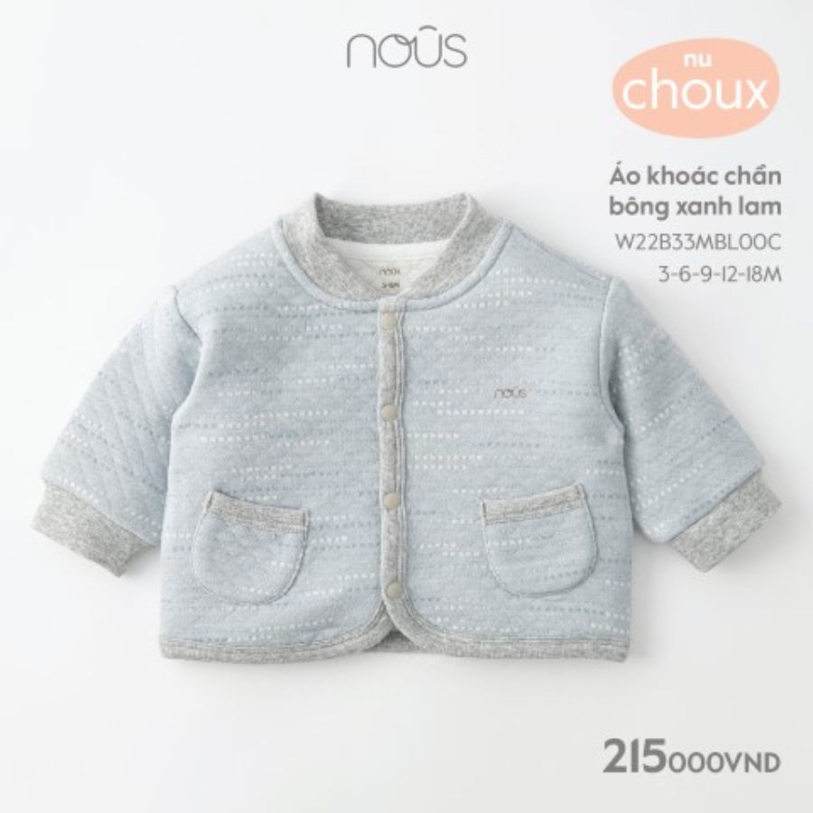 Áo khoác chần bông Nous cho bé màu xanh lam và tím nhạt (Size 3-24 tháng)