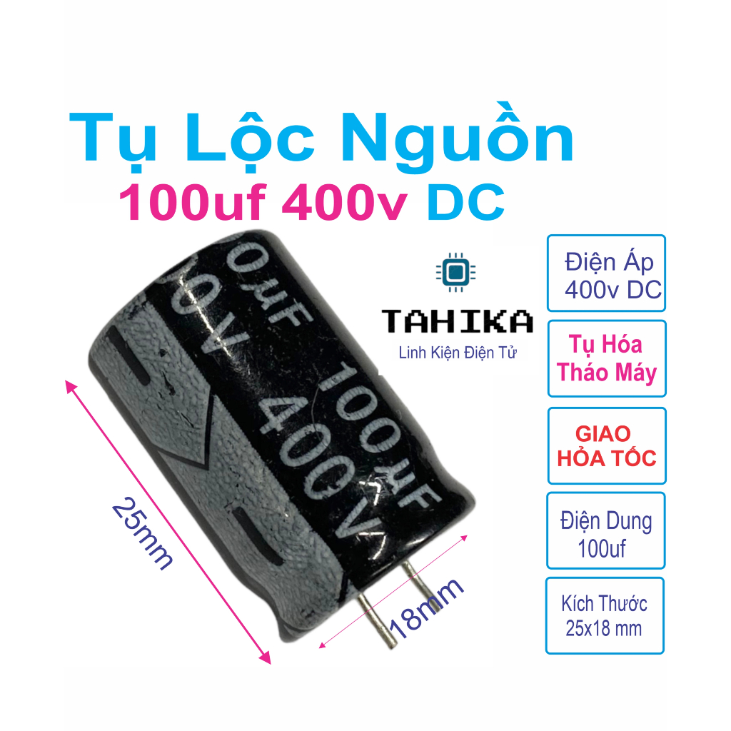 Tụ lộc nguồn 100uF 400V tháo máy màu Xanh - Đen chân mềm  - Linh kiện điện tử  TAHIKA