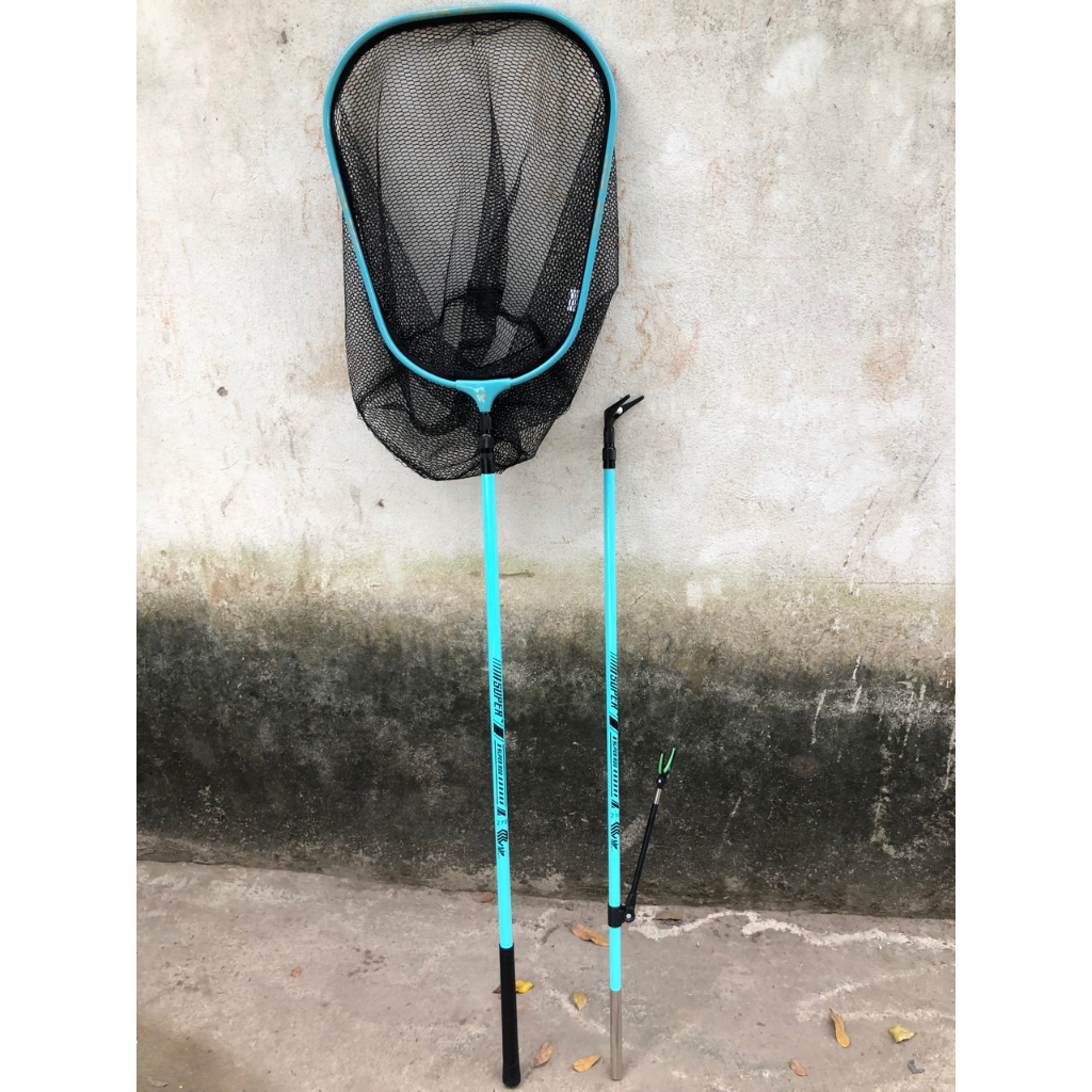 Gác cần và cán vợt câu đài cacbon SUPER ROD nhã lam, kích thước 2.1m, 2.4m, 2.7m - Xanh