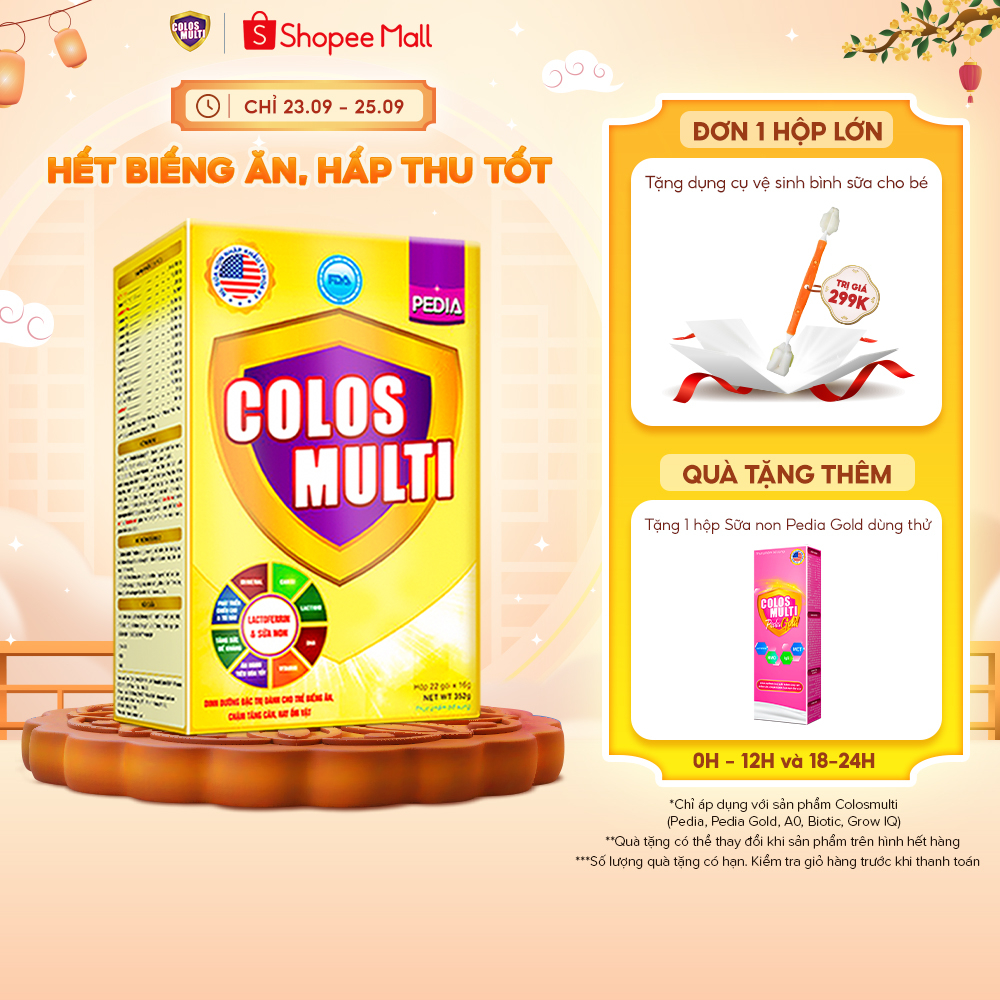 [COLOS03 -10% đơn 600K] Sữa bột Colosmulti Pedia hộp 22 gói x 16g chuyên biệt hỗ trợ giúp bé ăn ngoan