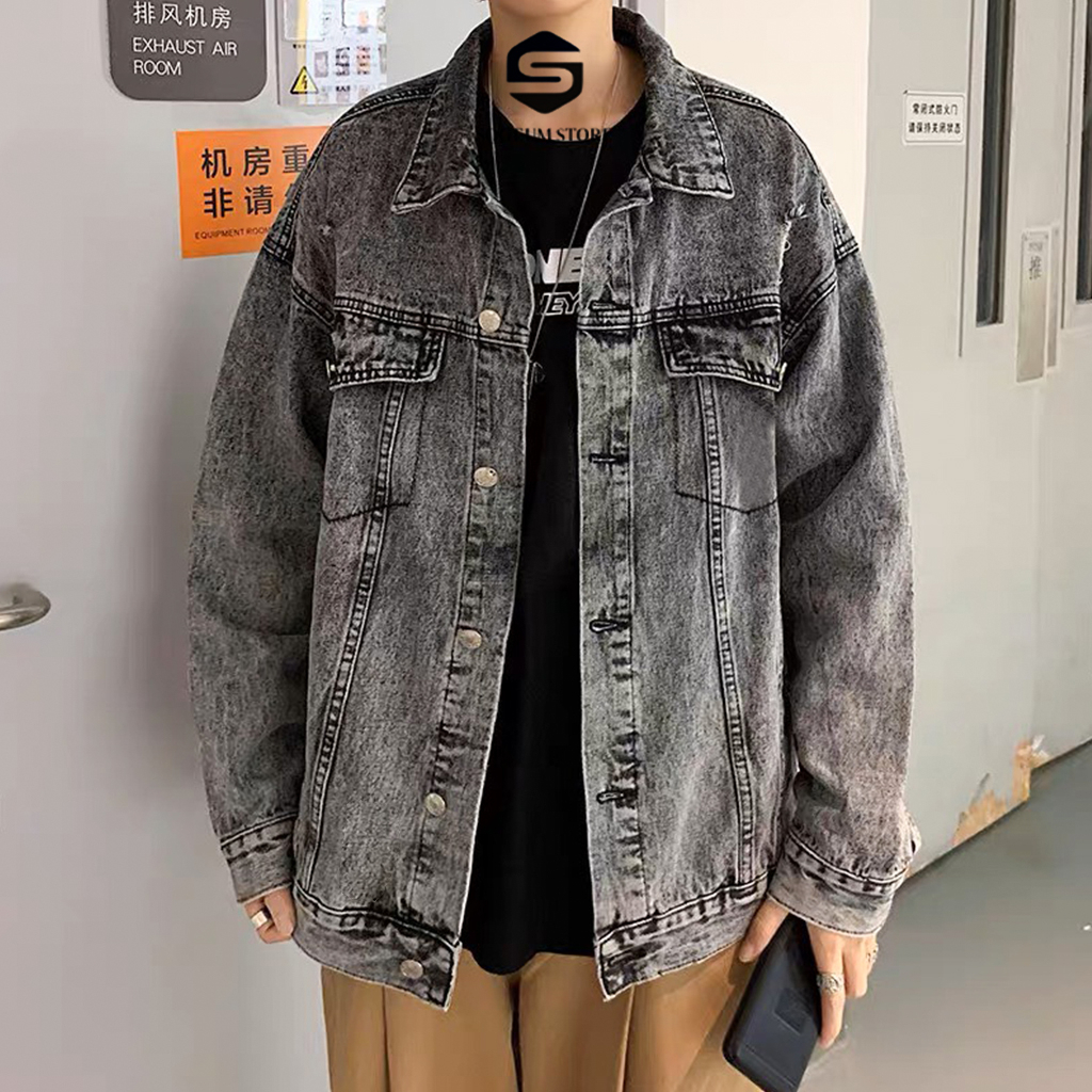 Áo Khoác jean nam nữ Form Rộng, áo khoác bò Unisex Màu Xanh Đen size SML - Sogeum