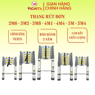 Thang Nhôm Xếp VICHITA, Thang Rút Đơn Từ 2.6 - 5.4m, Tặng ốp chống trượt