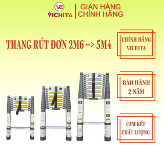 Thang Nhôm Xếp VICHITA, Thang Rút Đơn Từ (2.6M - 5.4M) Nhập Khẩu, Tặng ốp chống trượt + 2 chốt thang nhôm