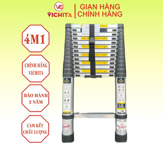 Thang Nhôm Xếp VICHITA, Thang Rút Đơn 4.1M - Tặng ốp chống trượt + 2 chốt thang - Bảo hành 2 năm