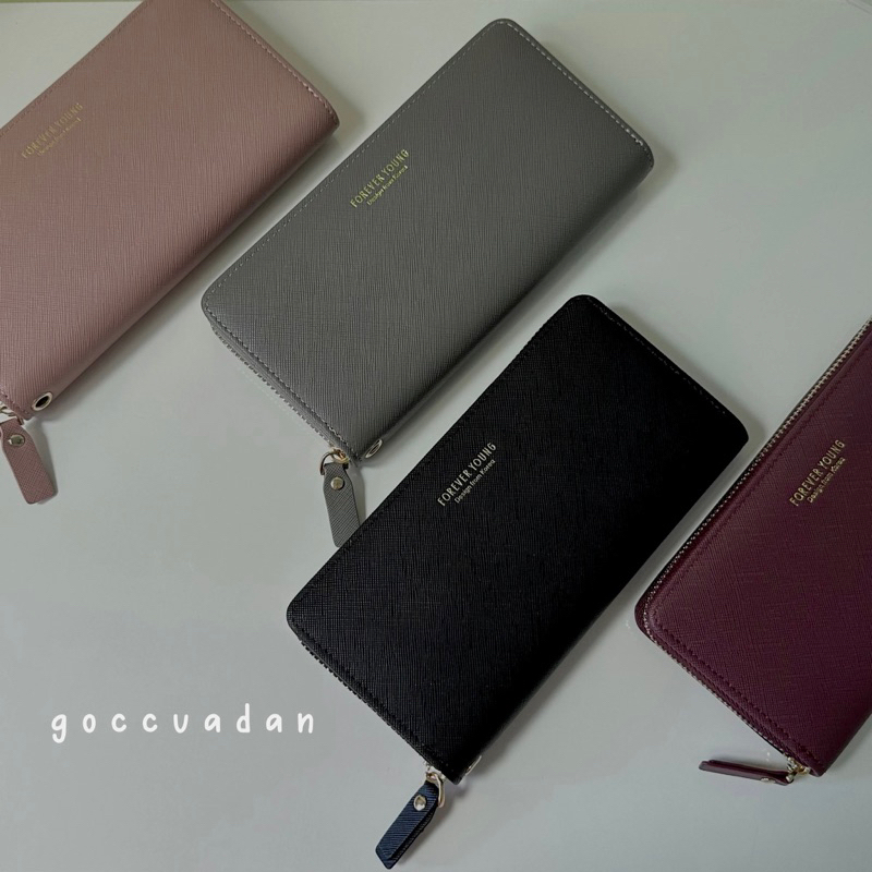 Ví/bóp dài cầm tay da xước logo dập nổi gold Forever Young- Góc của Đan