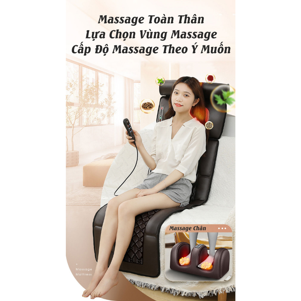 Đệm massage toàn thân, nệm massage xoa bóp kèm gối thảo mộc và massage chân, máy massage cổ vai gáy