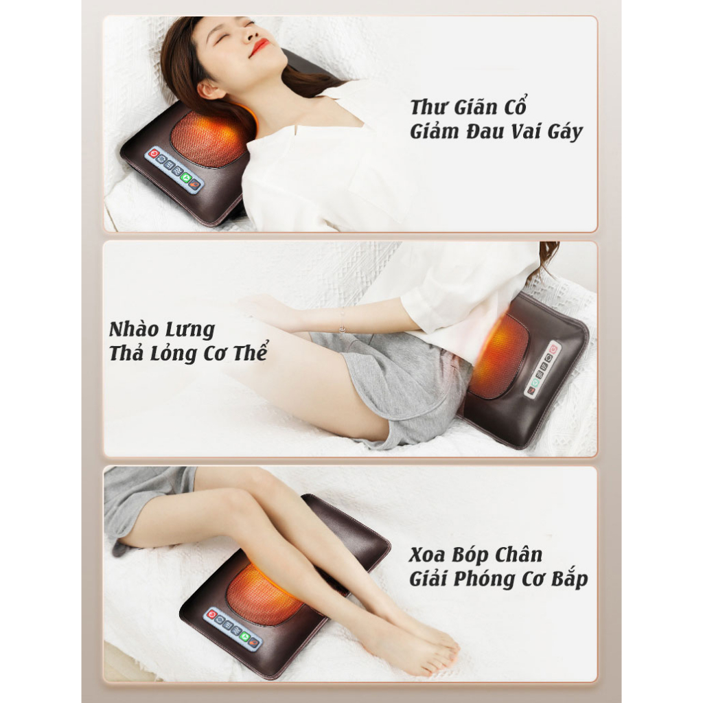 Đệm massage toàn thân, nệm massage xoa bóp kèm gối thảo mộc và massage chân, máy massage cổ vai gáy
