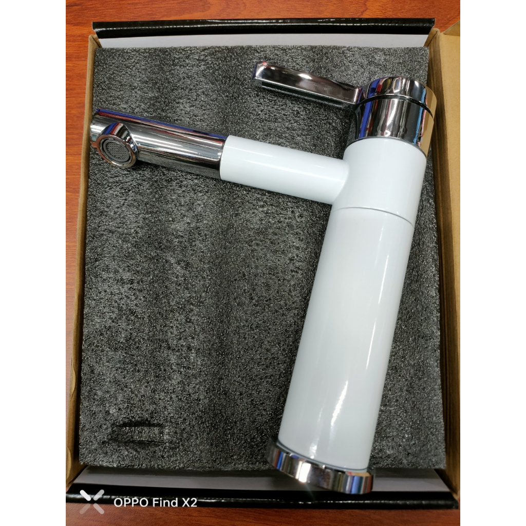 Vòi Lavabo vòi rửa mặt inox Thân Tròn nóng lạnh mỏ xoay cao cấp