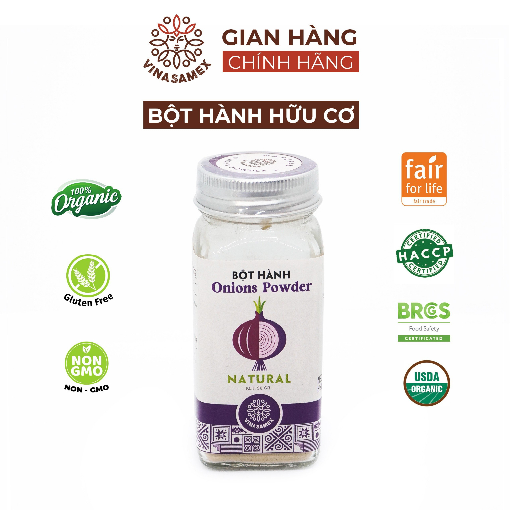 Bột hành nguyên chất hữu cơ Vinasamex 50g - Gia vị Organic cao cấp xuất khẩu