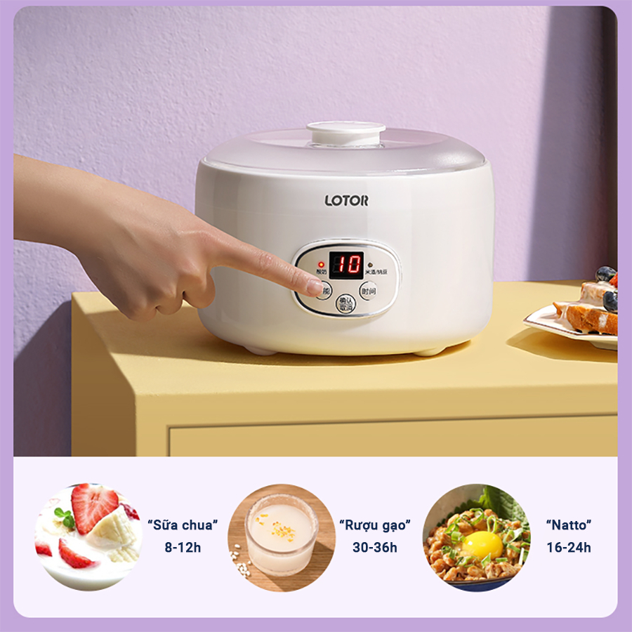 Máy Làm Sữa Chua Lotor TW-303A Kèm 1 Hũ Thuỷ Tinh 1L 3 Hũ Thuỷ Tinh 100ml Hàng Chính Hãng Bảo Hành 12 Tháng