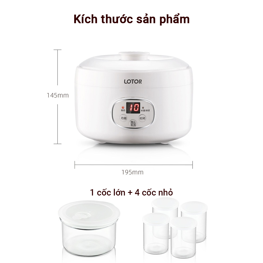 Máy Làm Sữa Chua Lotor TW-303A Kèm 1 Hũ Thuỷ Tinh 1L 3 Hũ Thuỷ Tinh 100ml Hàng Chính Hãng Bảo Hành 12 Tháng