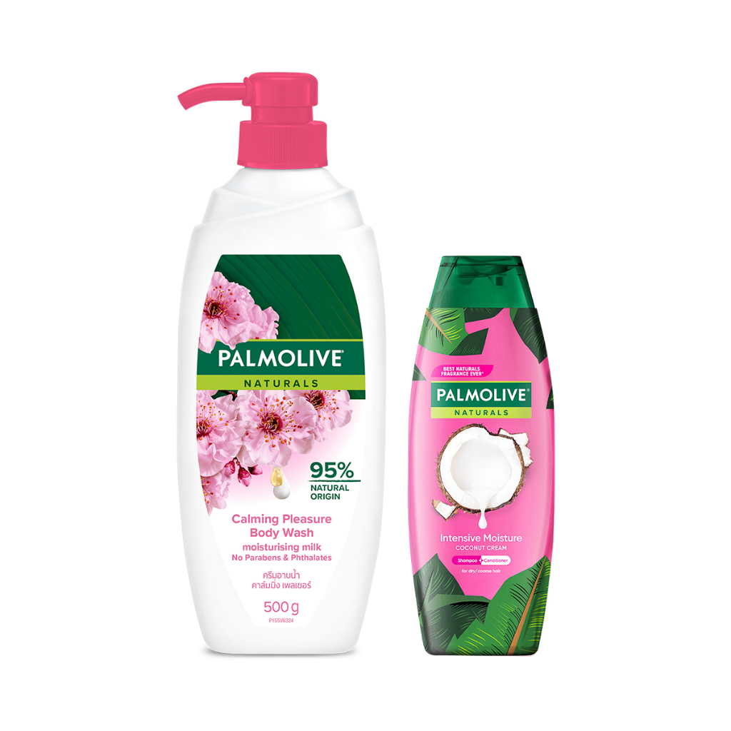 Sữa tắm Palmolive 100% chiết xuất từ hoa anh đào 500g và Dầu gội Palmolive có dầu xả sữa dừa 180ml