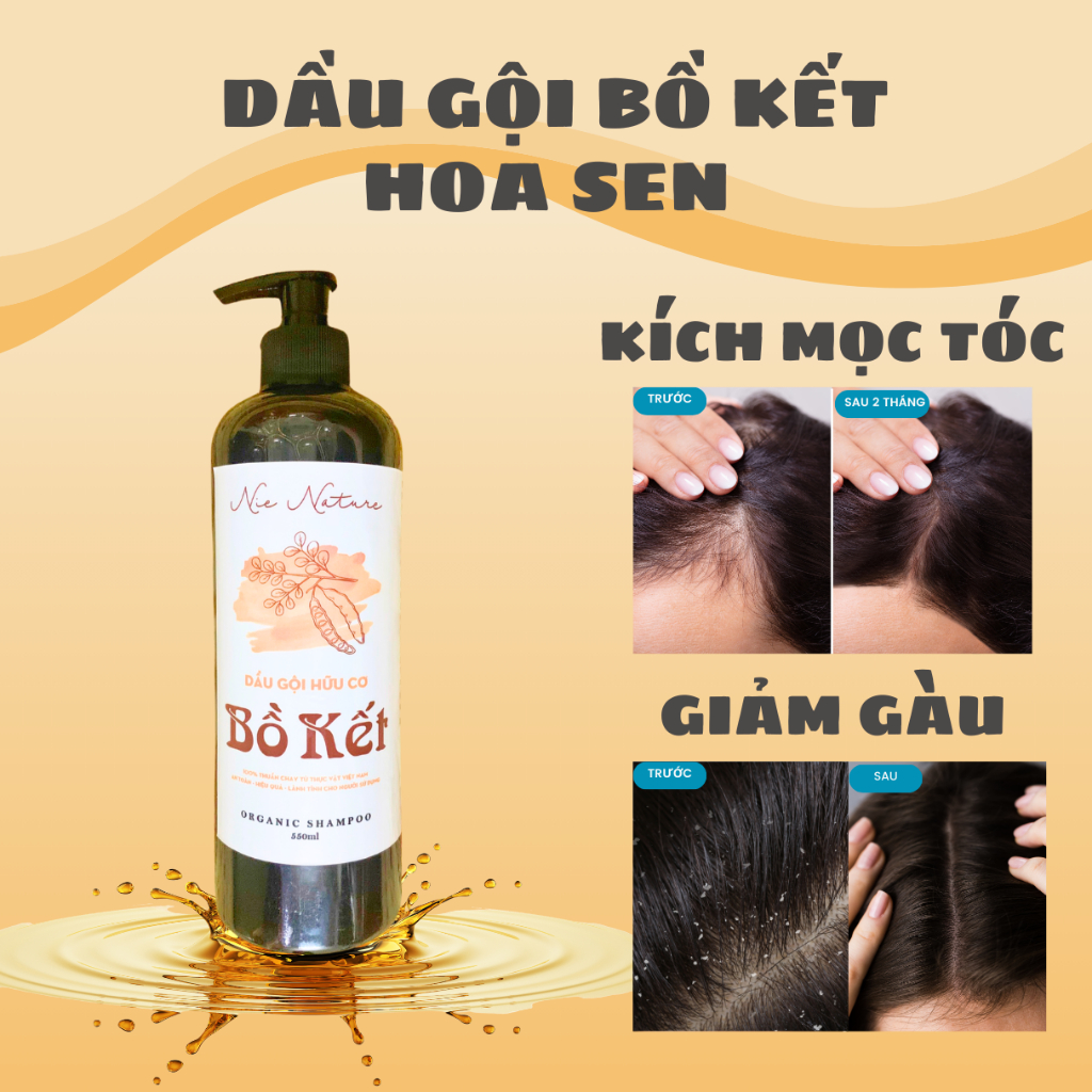 Dầu Gội Bồ Kết Hoa Sen thảo dược cô đặc giảm gàu chống rụng thiên nhiên giúp mọc tóc nhanh dài không hóa chất NIE NATURE