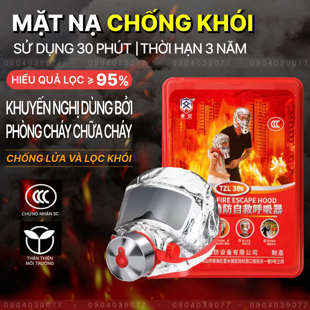 Mặt nạ phòng cháy, hỏa hoạn chống khí độc tuyệt đối với bể lọc 3 lớp dùng trong PCCC sử dụng 30 phút