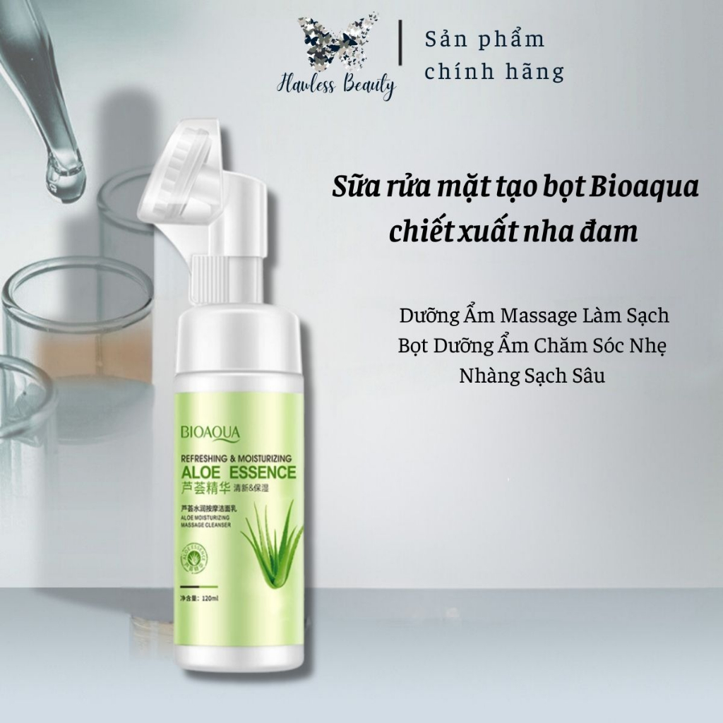 Sữa rửa mặt tạo bọt đầu cọ silicon tinh chất nha đam bioaqua 120ml sạch sâu, sáng mịn da