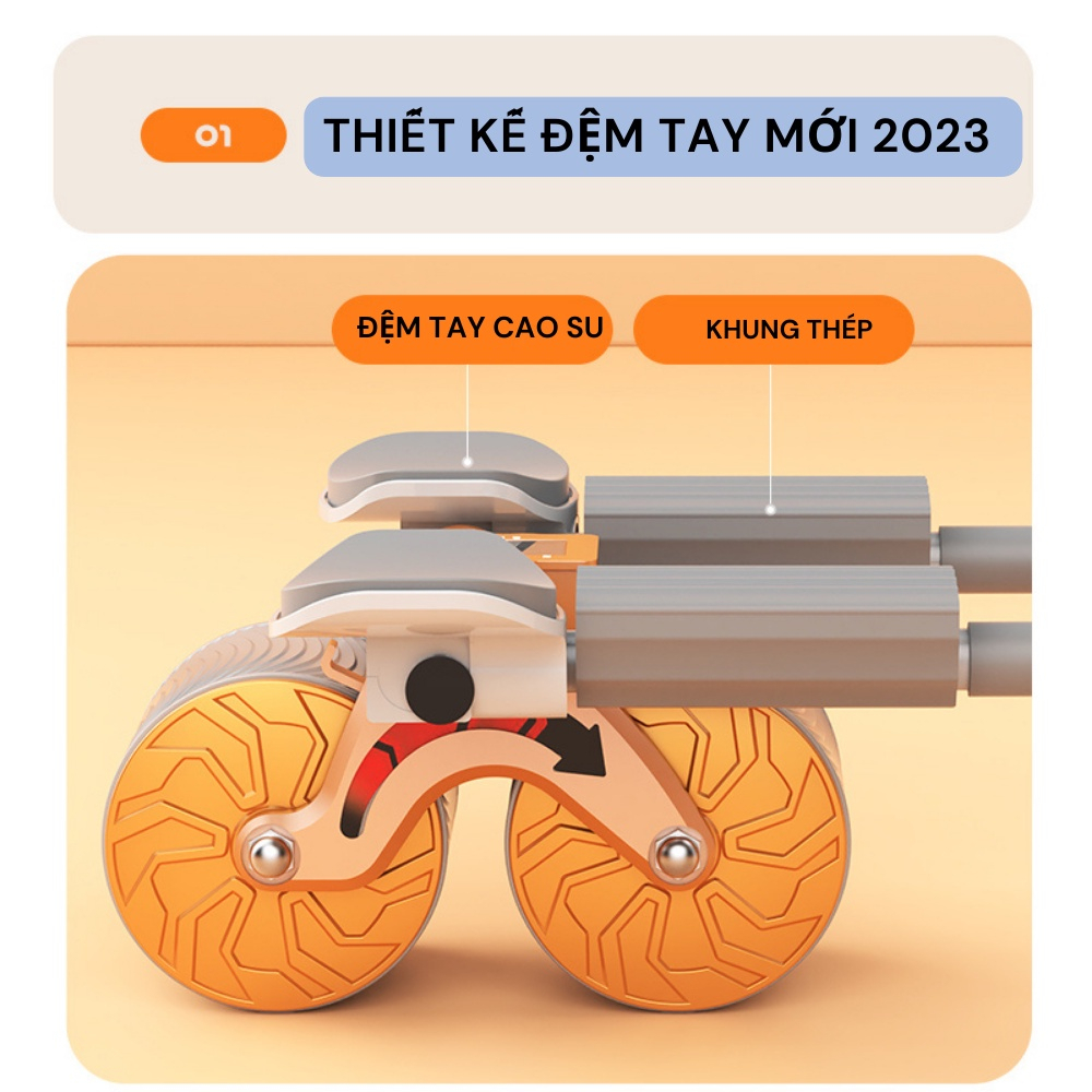 Con lăn tập bụng, Dụng cụ Plank kết hợp con lăn trợ lưc giảm mỡ bụng tại nhà, 2 bánh lăn có đệm tay