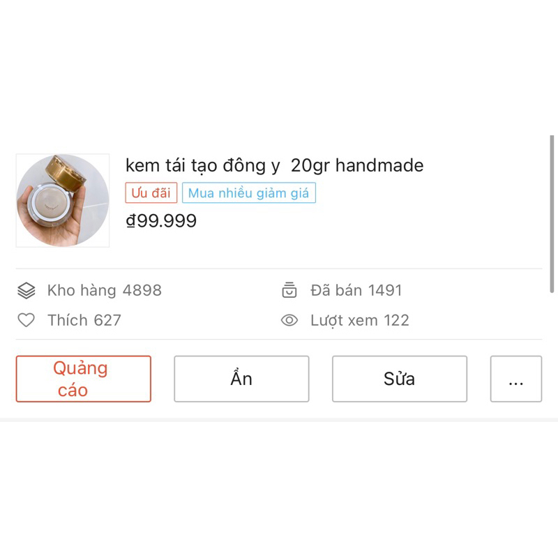 Sỉ 10 hộp kem tái tạo đặc bở handmade
