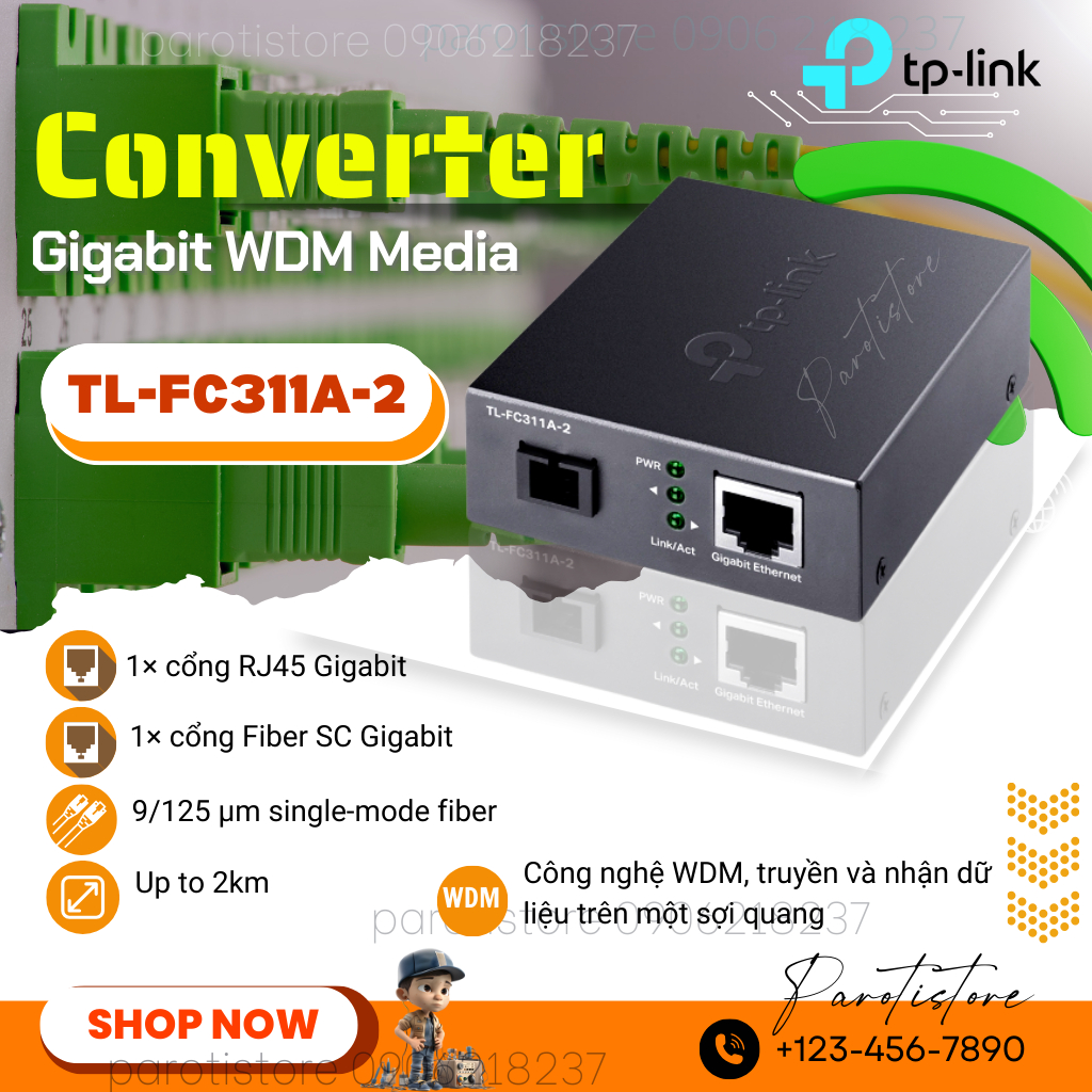 Bộ Chuyển Đổi Quang Điện Converter WDM Gigabit TP-Link TL-FC311A-2 _mới, chính hãng 100%