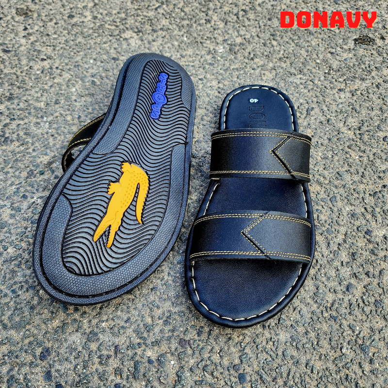 Dép 02 Quai Nam Da Bò DONAVY Cao Cấp D.2QC