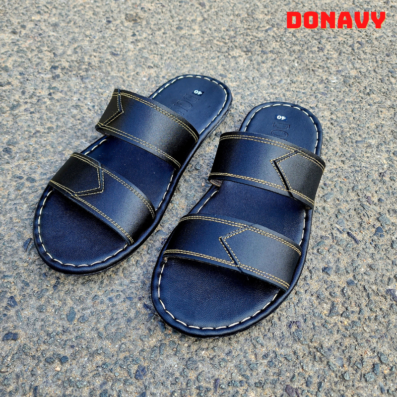 Dép 02 Quai Nam Da Bò DONAVY Cao Cấp D.2QC