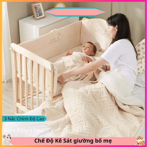 Cũi cho bé , Nôi cũi gỗ 2 tầng cho bé chất liệu gỗ thông size 105*60*85cm