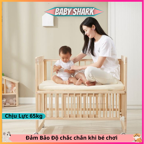 Cũi cho bé , Nôi cũi gỗ 2 tầng cho bé chất liệu gỗ thông size 105*60*85cm