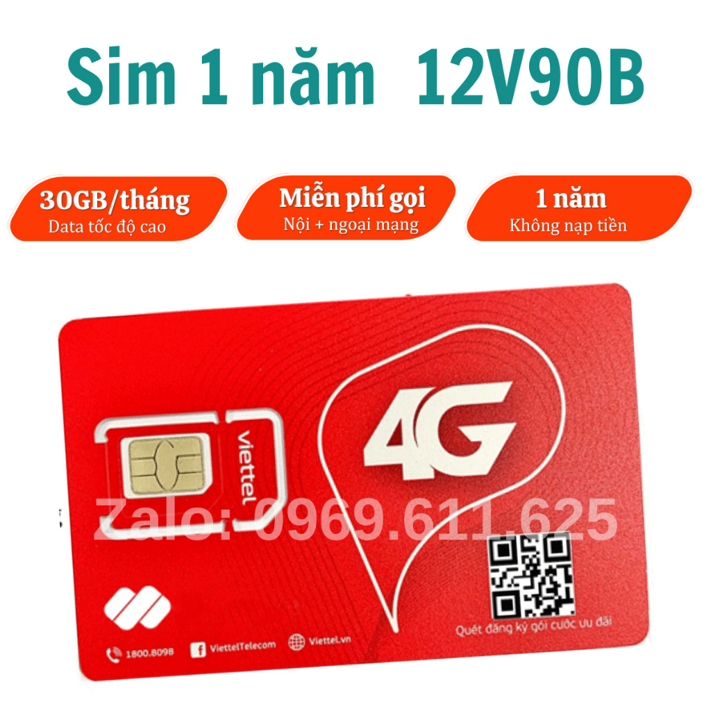 XẢ KHO Sim 4G Viettel 12UMAX90 12MXH100 12V90B Trọn Gói Cả Năm 1 Tỷ GB/Tháng lướt web thả ga COMBO DATA + THOẠI 1 NĂM