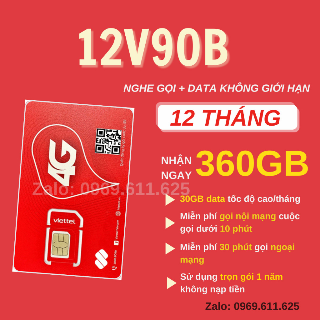 XẢ KHO Sim 4G Viettel 12UMAX90 12MXH100 12V90B Trọn Gói Cả Năm 1 Tỷ GB/Tháng lướt web thả ga COMBO DATA + THOẠI 1 NĂM