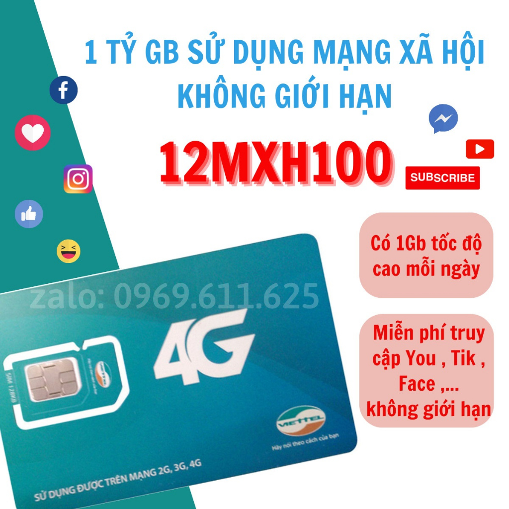 XẢ KHO Sim 4G Viettel 12UMAX90 12MXH100 12V90B Trọn Gói Cả Năm 1 Tỷ GB/Tháng lướt web thả ga COMBO DATA + THOẠI 1 NĂM
