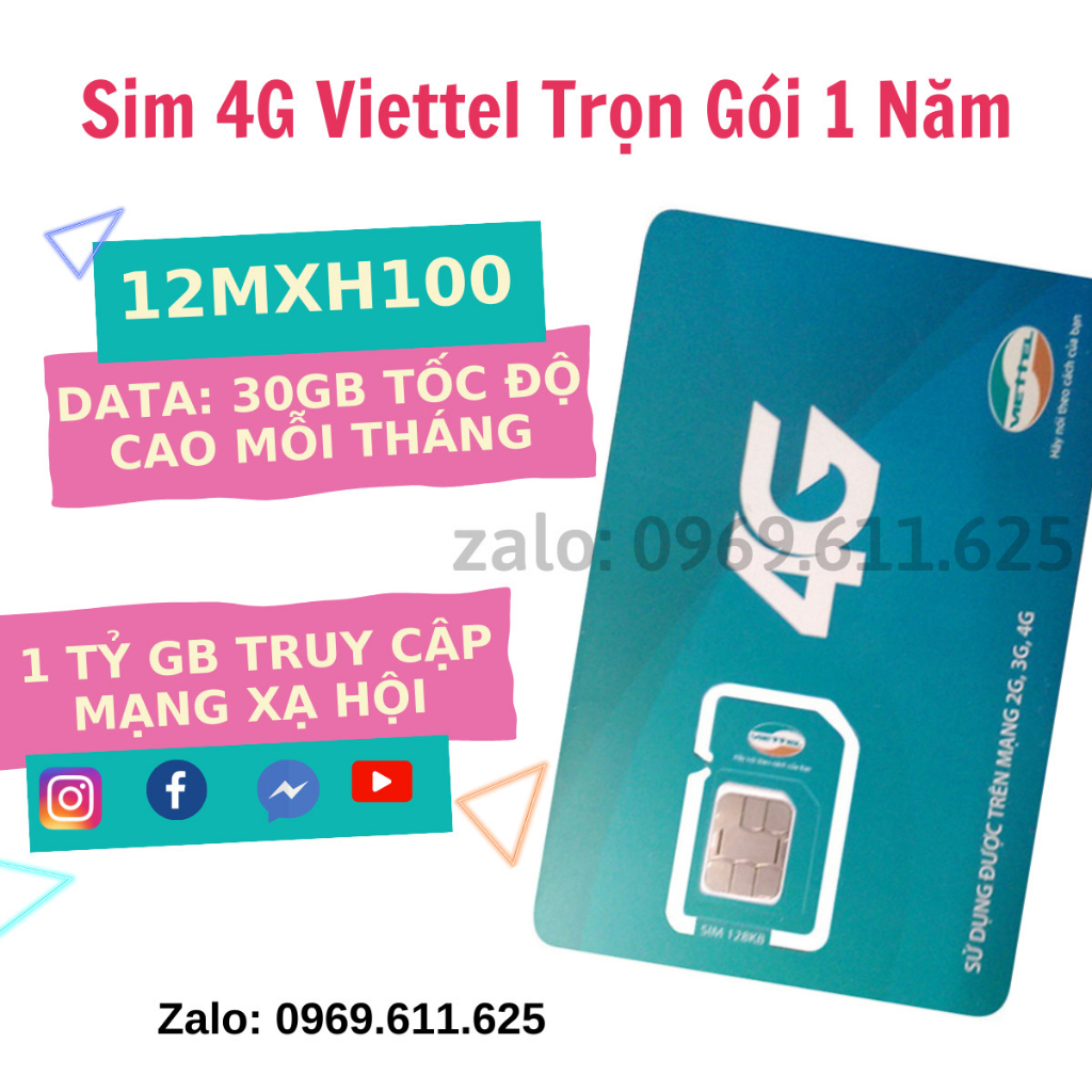 XẢ KHO Sim 4G Viettel 12UMAX90 12MXH100 12V90B Trọn Gói Cả Năm 1 Tỷ GB/Tháng lướt web thả ga COMBO DATA + THOẠI 1 NĂM