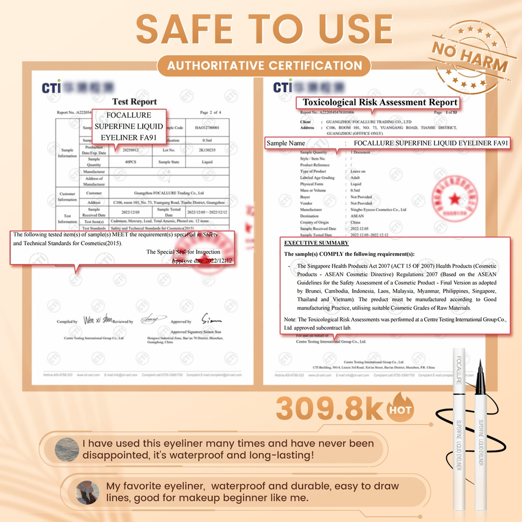 Bút kẻ mắt FOCALLURE dạng lỏng chống thấm nước nhanh khô 0.6g FA200 VM Cosmetic