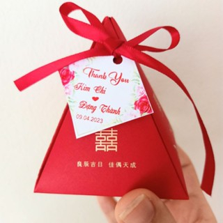50 vỏ tam giác đỏ hỷ kèm nơ ruy băng đựng quà cưới