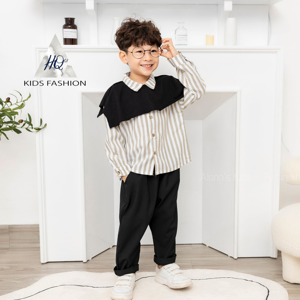 Áo sơ mi bé trai kèm áo choàng chất liệu linen cao cấp thoáng khí thấm mồ hôi- Set sơ mi 2 chi tiết cho bé trai 2-6t