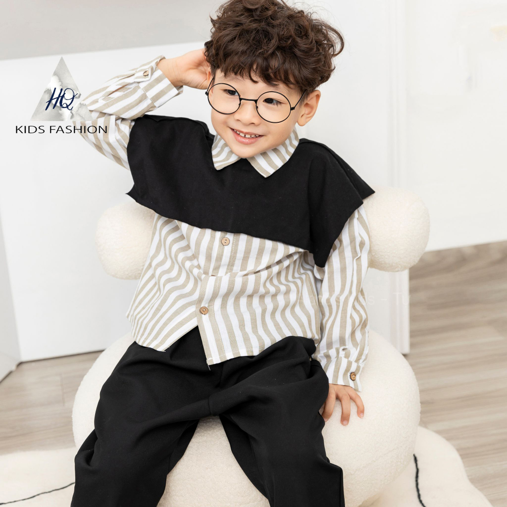 Áo sơ mi bé trai kèm áo choàng chất liệu linen cao cấp thoáng khí thấm mồ hôi- Set sơ mi 2 chi tiết cho bé trai 2-6t