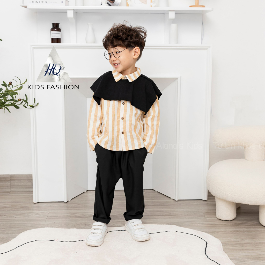 Áo sơ mi bé trai kèm áo choàng chất liệu linen cao cấp thoáng khí thấm mồ hôi- Set sơ mi 2 chi tiết cho bé trai 2-6t