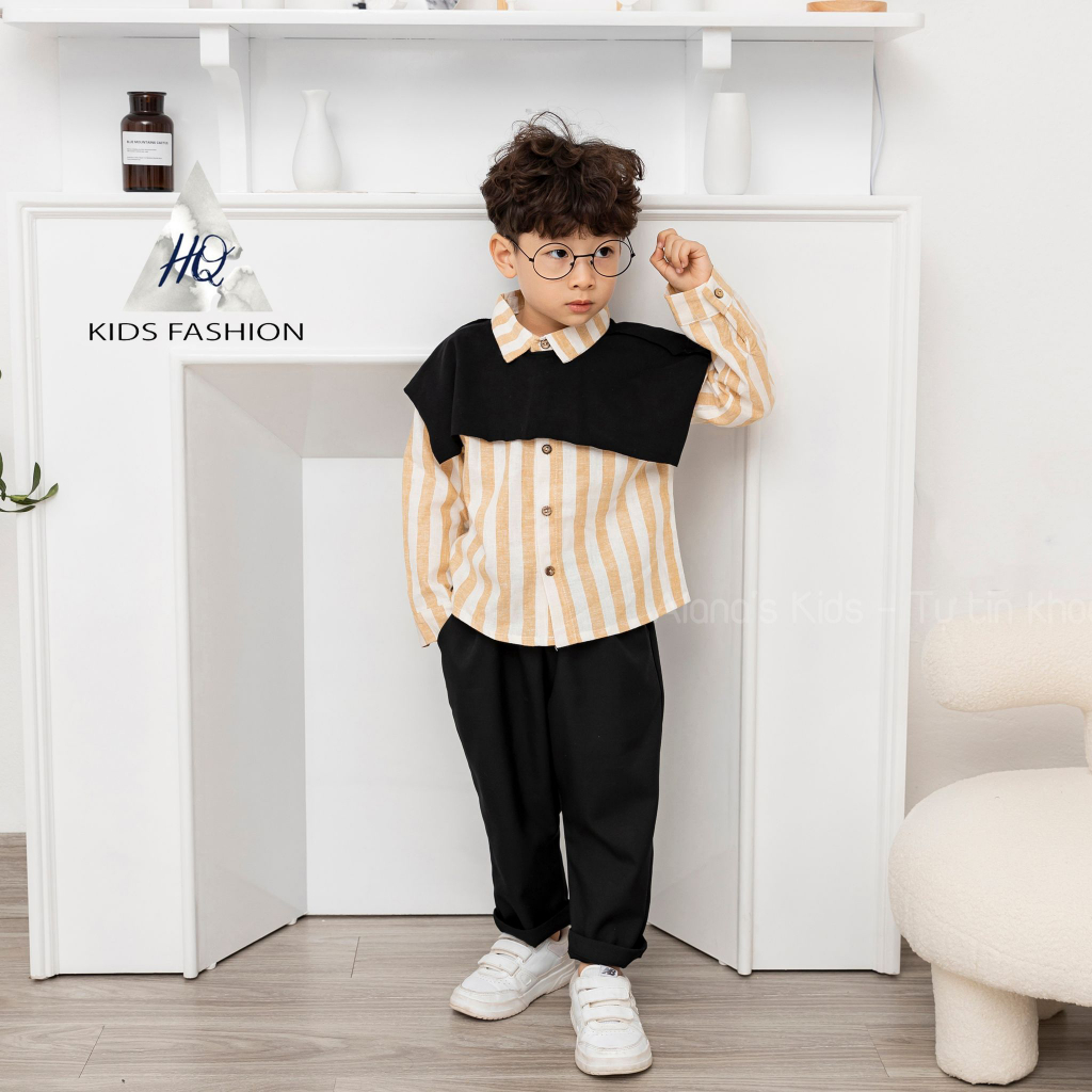 Áo sơ mi bé trai kèm áo choàng chất liệu linen cao cấp thoáng khí thấm mồ hôi- Set sơ mi 2 chi tiết cho bé trai 2-6t